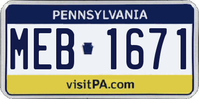 PA license plate MEB1671
