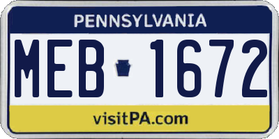 PA license plate MEB1672