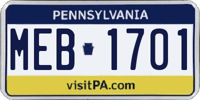 PA license plate MEB1701
