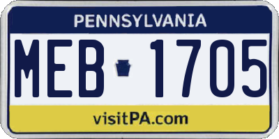 PA license plate MEB1705