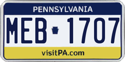 PA license plate MEB1707