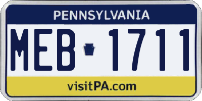 PA license plate MEB1711