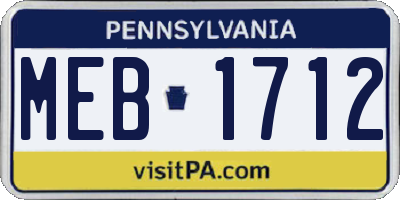 PA license plate MEB1712