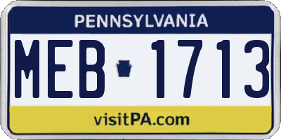 PA license plate MEB1713