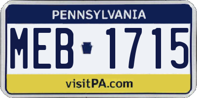 PA license plate MEB1715