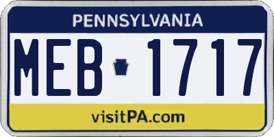 PA license plate MEB1717
