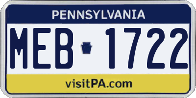 PA license plate MEB1722