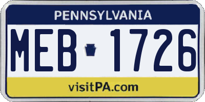 PA license plate MEB1726