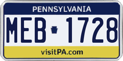 PA license plate MEB1728