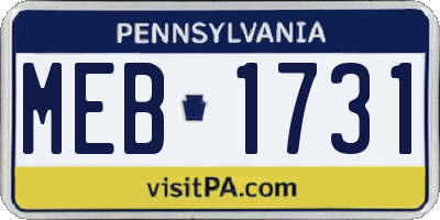PA license plate MEB1731