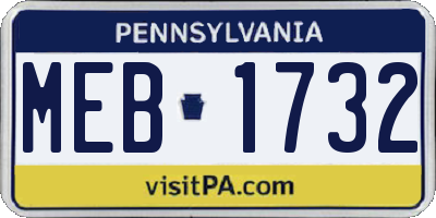 PA license plate MEB1732