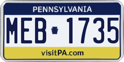 PA license plate MEB1735