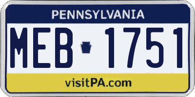 PA license plate MEB1751