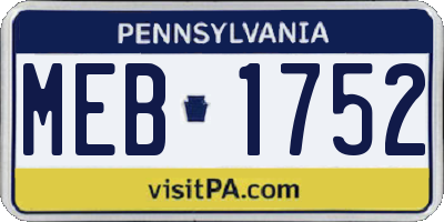 PA license plate MEB1752