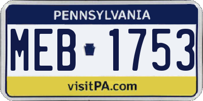 PA license plate MEB1753