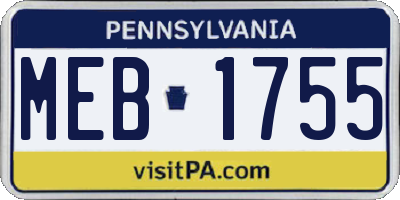 PA license plate MEB1755