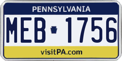 PA license plate MEB1756