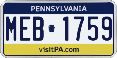 PA license plate MEB1759