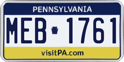 PA license plate MEB1761