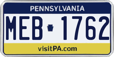 PA license plate MEB1762