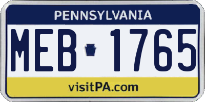 PA license plate MEB1765