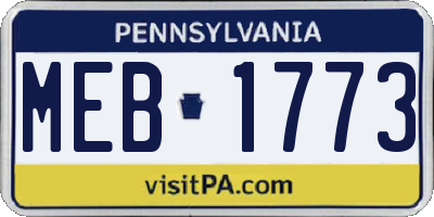PA license plate MEB1773