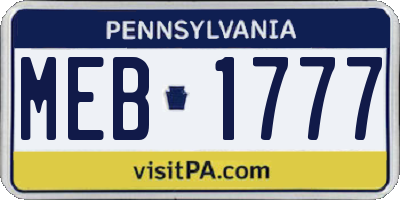 PA license plate MEB1777