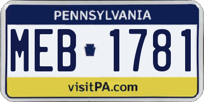 PA license plate MEB1781