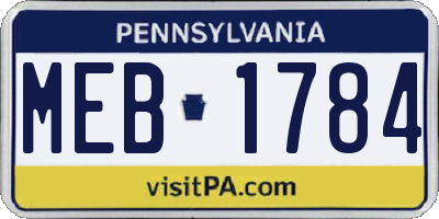 PA license plate MEB1784