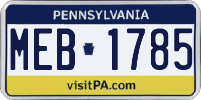 PA license plate MEB1785