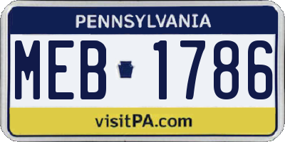PA license plate MEB1786