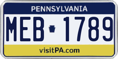 PA license plate MEB1789