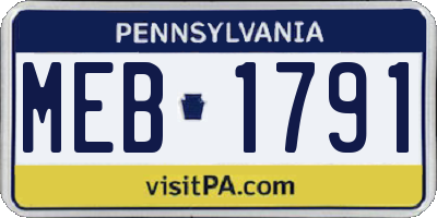 PA license plate MEB1791
