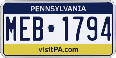 PA license plate MEB1794