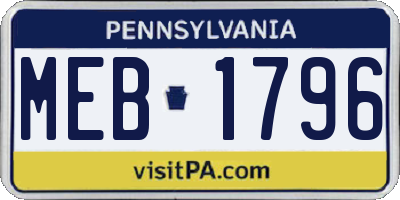 PA license plate MEB1796