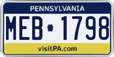 PA license plate MEB1798