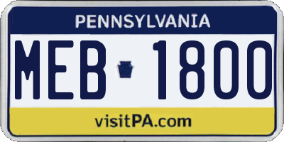 PA license plate MEB1800