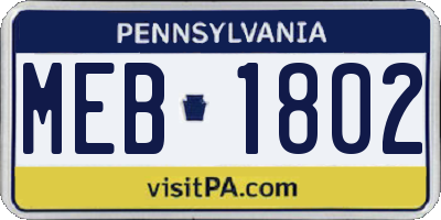 PA license plate MEB1802