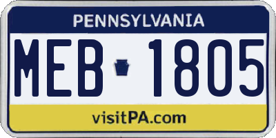 PA license plate MEB1805