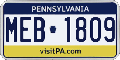 PA license plate MEB1809