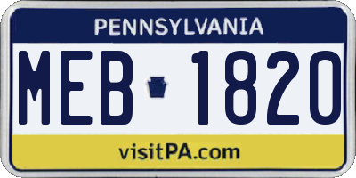PA license plate MEB1820