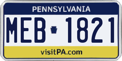 PA license plate MEB1821