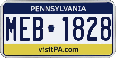 PA license plate MEB1828