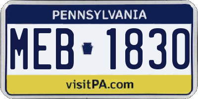 PA license plate MEB1830