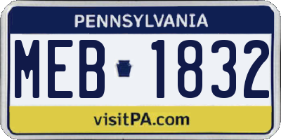 PA license plate MEB1832