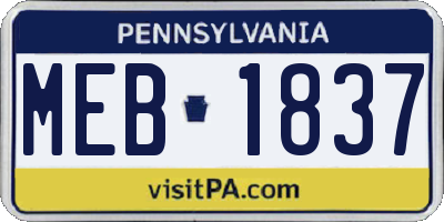 PA license plate MEB1837