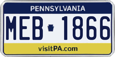 PA license plate MEB1866