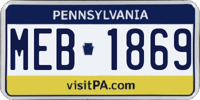 PA license plate MEB1869