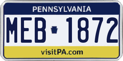 PA license plate MEB1872