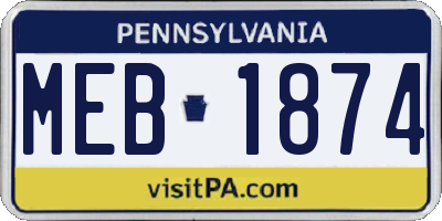 PA license plate MEB1874